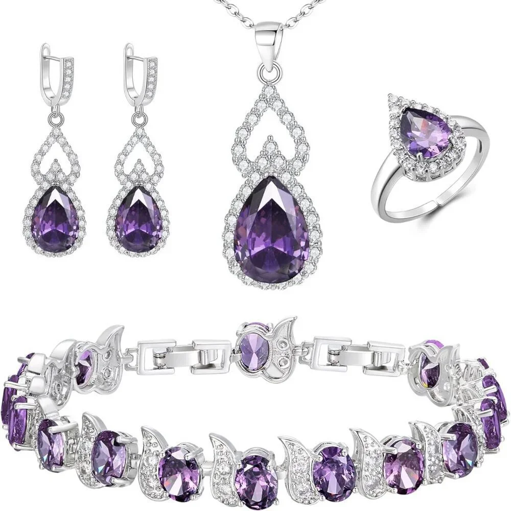 Wedding Jewelry Set for Women Bridal Bridesmaid Cubic Zirconia Necklace Earrings